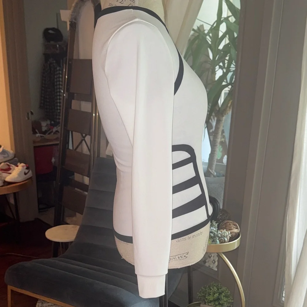 SHEIN Monochrome Black & White Long Sleeve Shirt Casual Athleisure Top Small - Picture 4 of 7